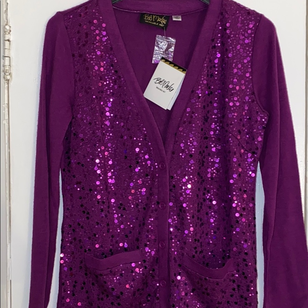 Bob Mackie- NWT magenta sequin cardigan - Picture 2 of 5